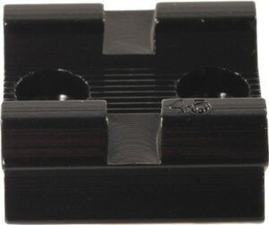 Black 45-degree rail block with slots and grooves.