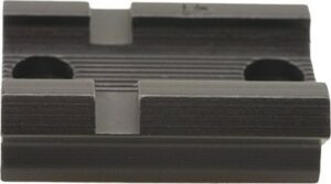 Black aluminum mounting base with screw holes