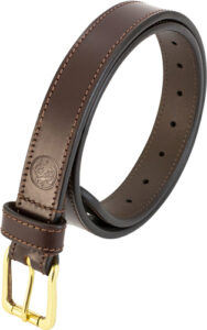Brown leather belt with gold buckle