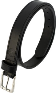 Black leather belt with silver buckle