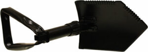 Black folding shovel with serrated edge