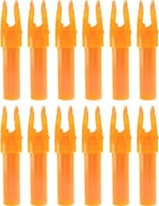 Twelve orange arrow nocks in two rows