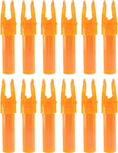 Twelve orange arrow nocks in two rows
