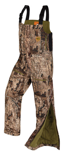 Camouflage hunting overalls with side openings.