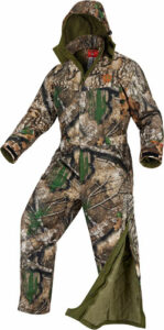 Camouflage hunting suit with hood and zipper