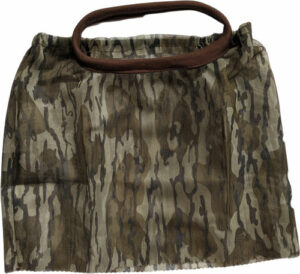 Camouflage fabric mask with brown trim