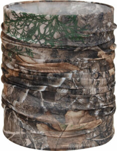 Camouflage multifunctional neck gaiter for outdoor use.
