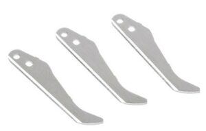 Three replacement knife blades on white background