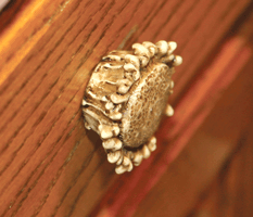 Antler drawer knob on wooden furniture