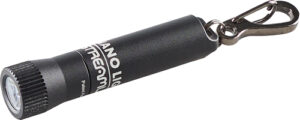 Black keychain flashlight with metal clip