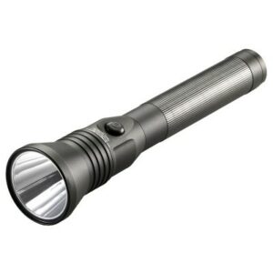 Black handheld flashlight with ribbed grip
