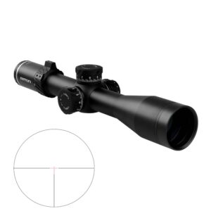 Black rifle scope with crosshair view.