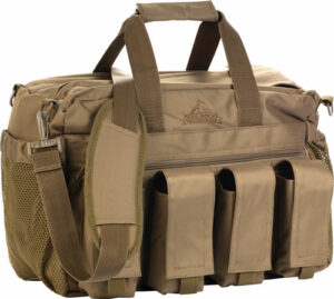 Tactical military-style gear bag with multiple pockets.