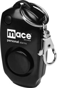 Black personal alarm with keychain clip.