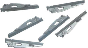 Metal lock parts arranged on white background