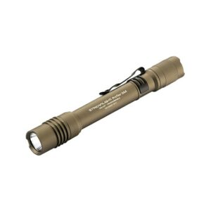 Brown tactical flashlight on white background