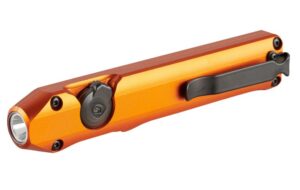 Compact orange LED flashlight with clip