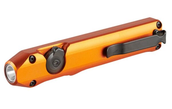 Compact orange LED flashlight with clip