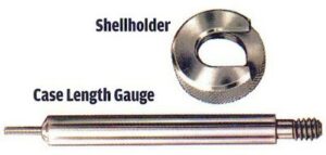 Shellholder and case length gauge for reloading.