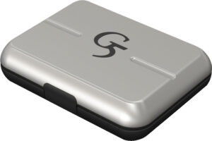 Silver G5 branded wireless router on white background.