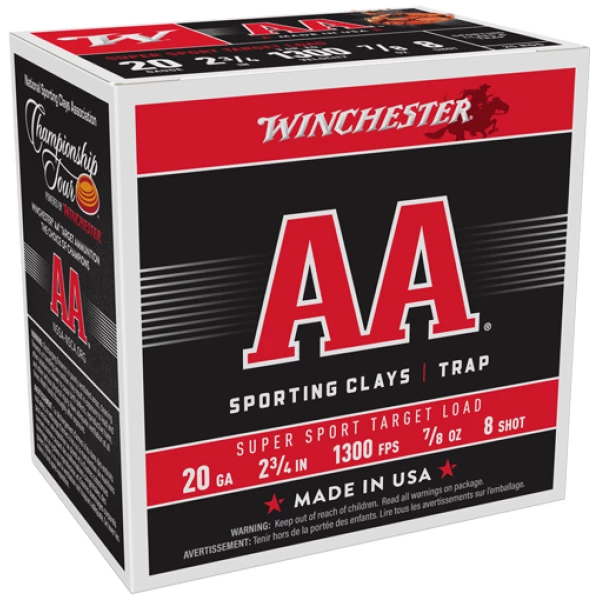 WINCHESTER AA 20GA 2.75" 7/8OZ - #8 1300FPS 250RD CASE LOT
