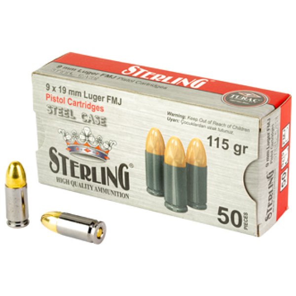 STERLING 9MM 115GR FMJ STEEL 50/1500