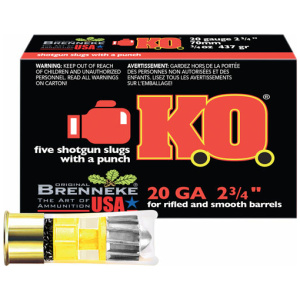 Brenneke KO 20 gauge shotgun slugs packaging.