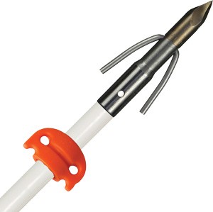 Barbed fishing spear with orange stopper