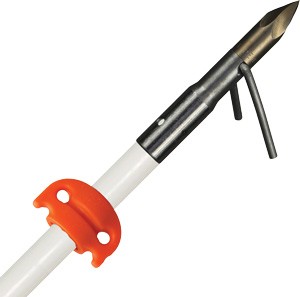 Garden auger with orange handle for drilling soil