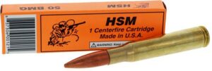 HSM rifle cartridge and box, USA made.