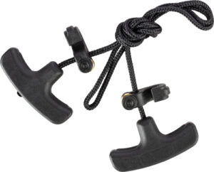 Black sled tow rope with T-shaped handles.