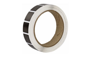 Roll of barcode stickers on white background.