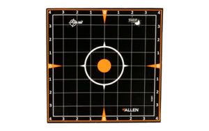 Allen shooting target with grid and orange circles.