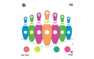 Colorful bowling pins and balls illustration.
