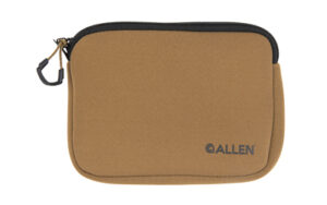 Brown Allen zipper pouch with logo.