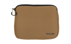 Brown protective case with Allen logo and zipper.