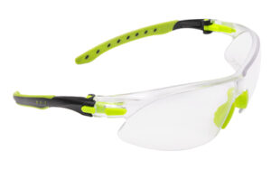 Clear safety glasses with green accents.