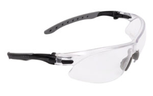 Clear protective safety glasses with black accents.