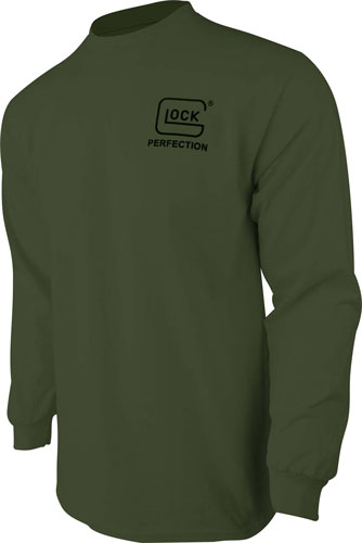 Olive green long-sleeve shirt with Glock logo.