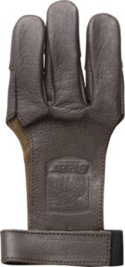 Brown leather glove with logo imprint