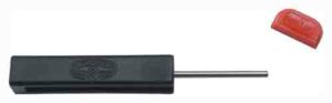 Black knife sharpener with red cover