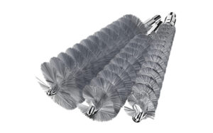 Three industrial wire cleaning brushes close-up