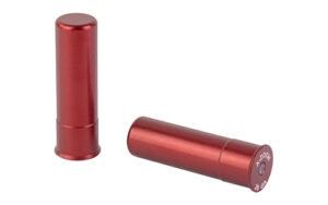 Red shotgun shell snap caps on white background