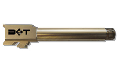 Stainless steel gun barrel with BOT logo.