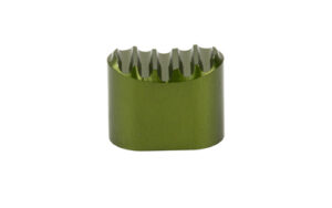 Green metal component with jagged top edge