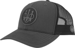 Black mesh trucker hat with logo patch