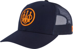 Navy mesh cap with orange logo