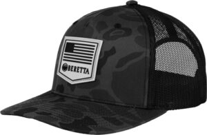 Black camo baseball cap with US flag patch