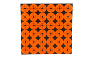 Geometric orange and black circular pattern.