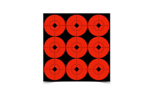 Nine red target circles on black background